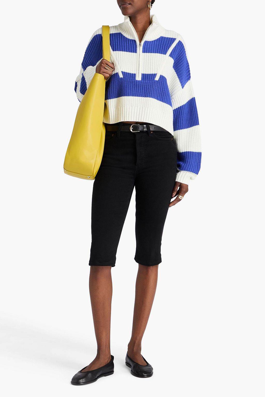 STAUD Ribbed striped cotton-blend sweater