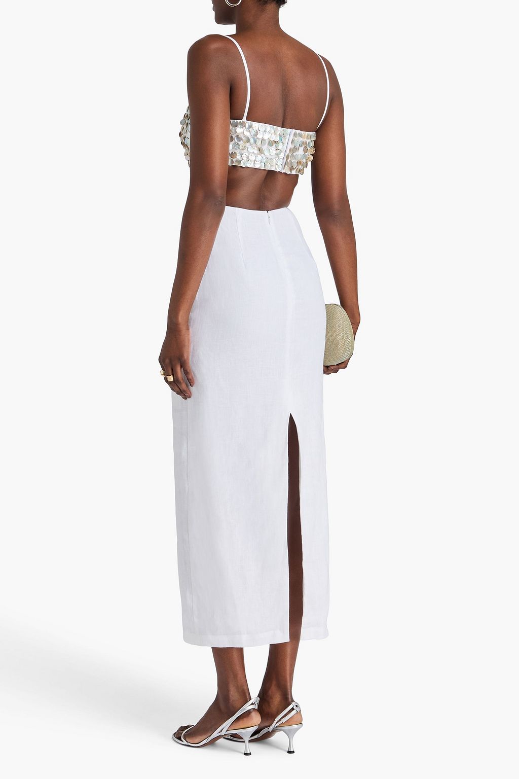 STAUD Jada shell-embellished cutout linen maxi dress