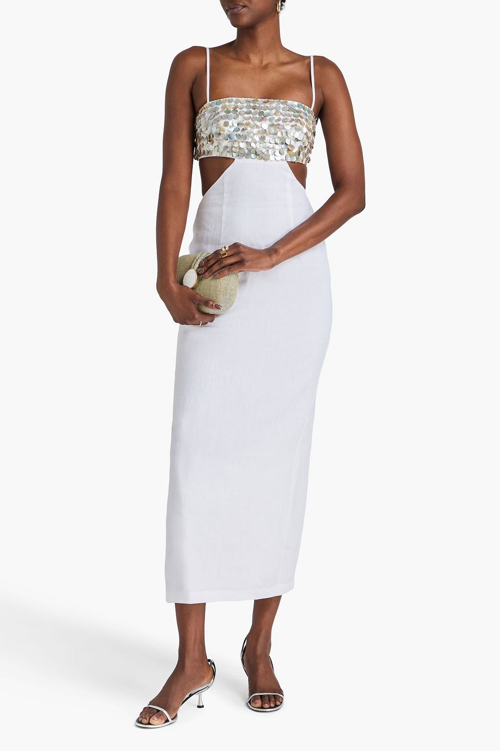 STAUD Jada shell-embellished cutout linen maxi dress