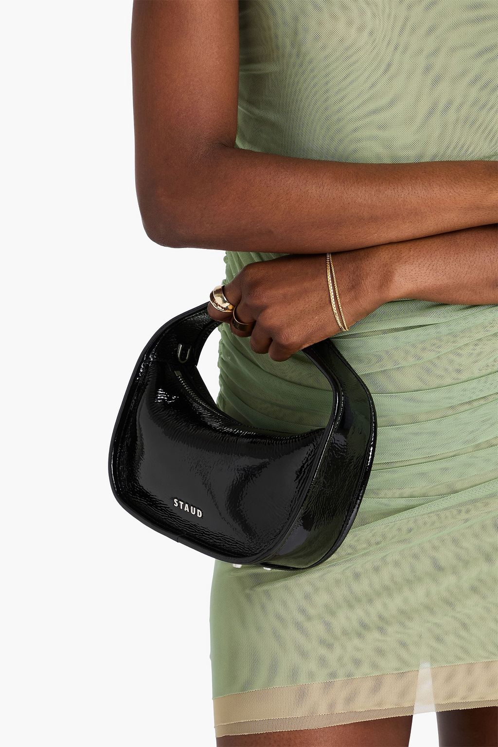STAUD Venice crinkled patent-leather tote