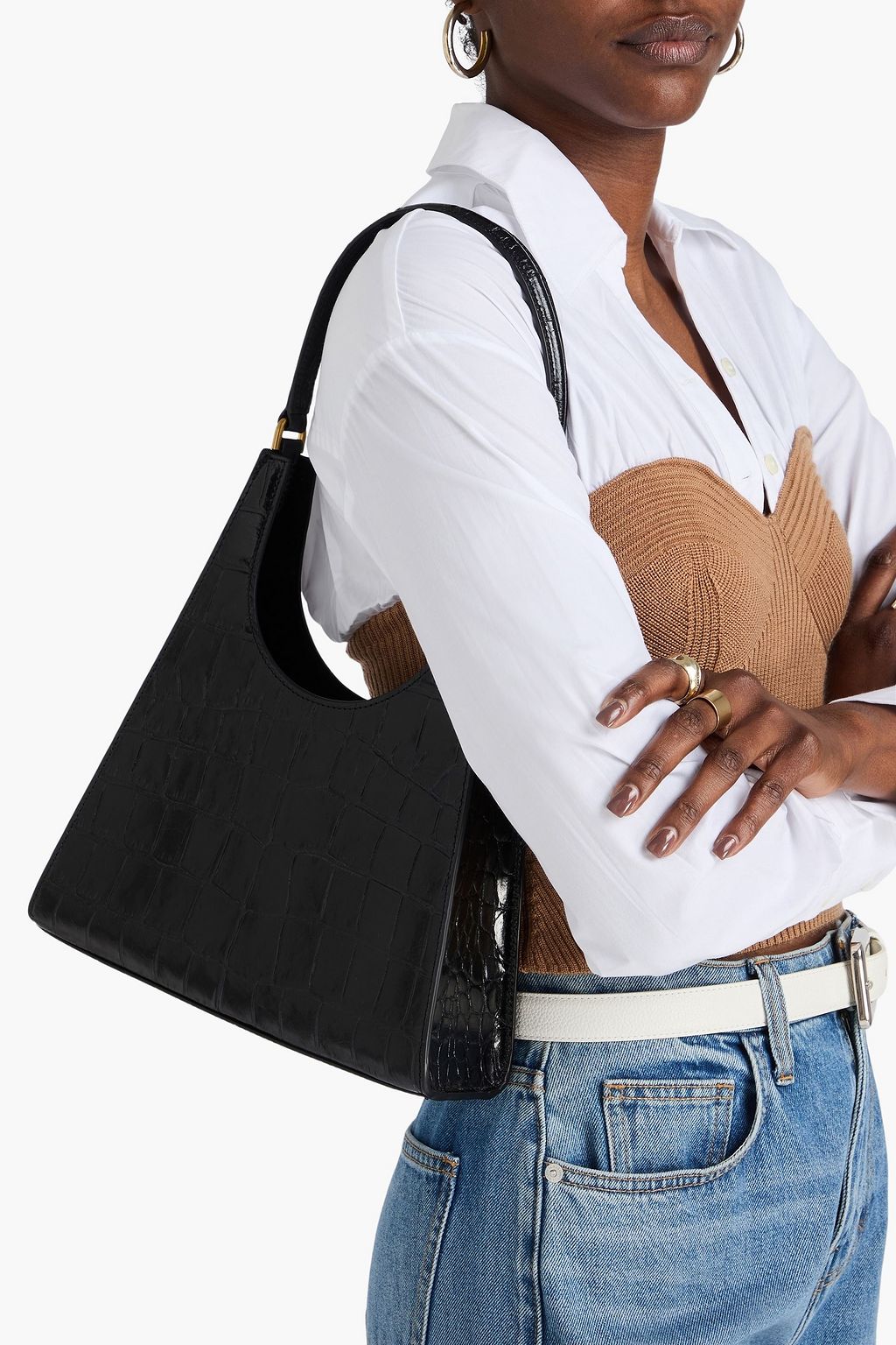STAUD Rey croc-effect leather shoulder bag