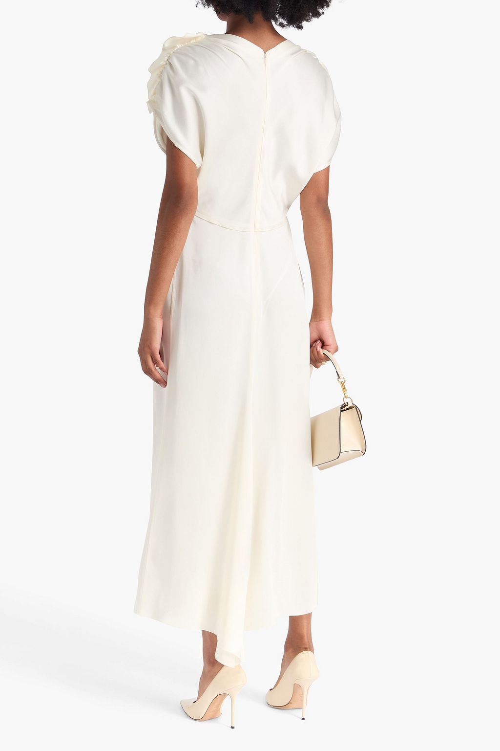 VICTORIA BECKHAM サテンクレープ ミディワンピース ラッフル付き