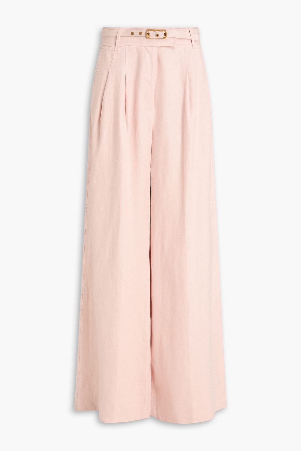Zimmermann Belted Linen Wide-leg Pants In Pink