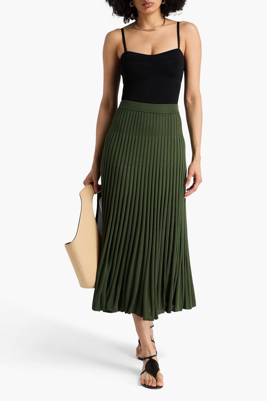 ZIMMERMANN Pleated ribbed-knit midi skirt