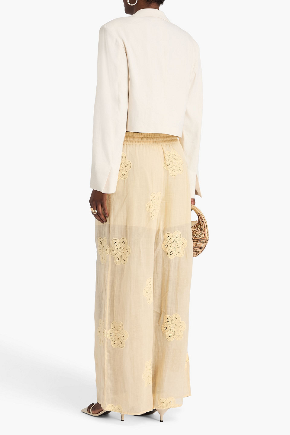Zimmermann Embroidered Ramie-gauze Wide-leg Pants