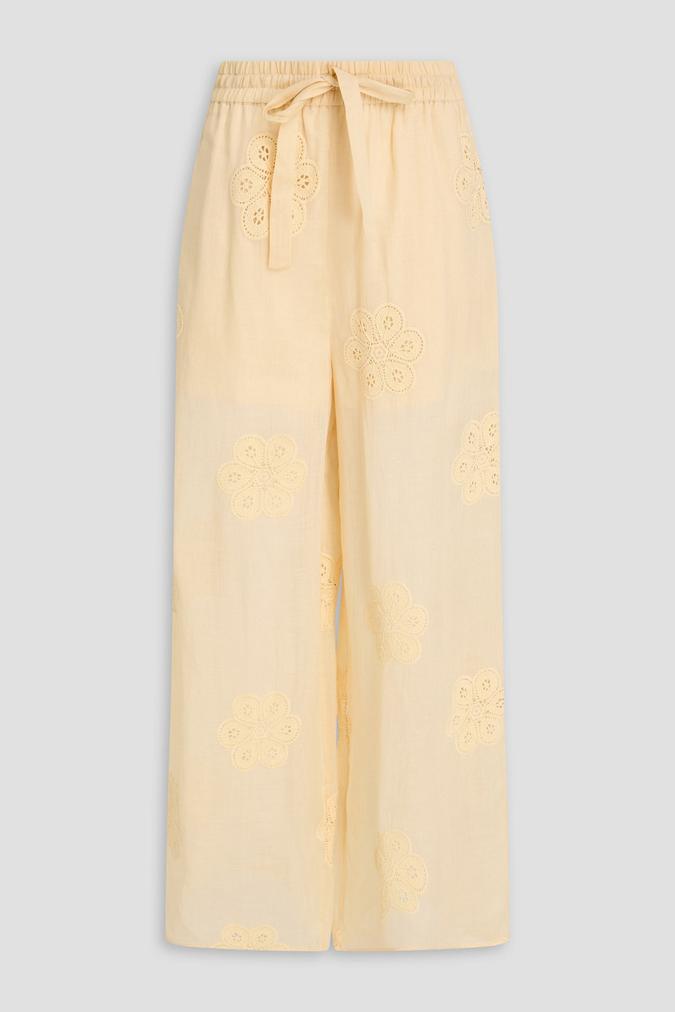 Zimmermann Embroidered Ramie-gauze Wide-leg Pants