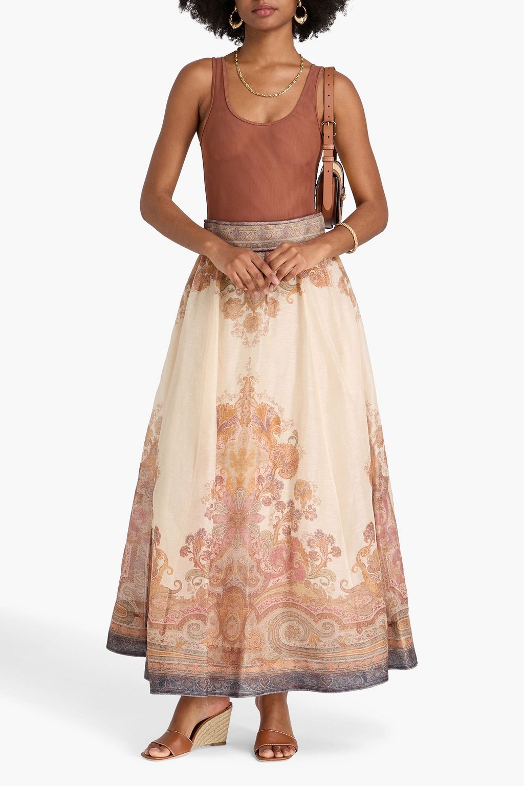 ZIMMERMANN Midirock aus Organza aus einer Leinen-Seidenmischung mit Print