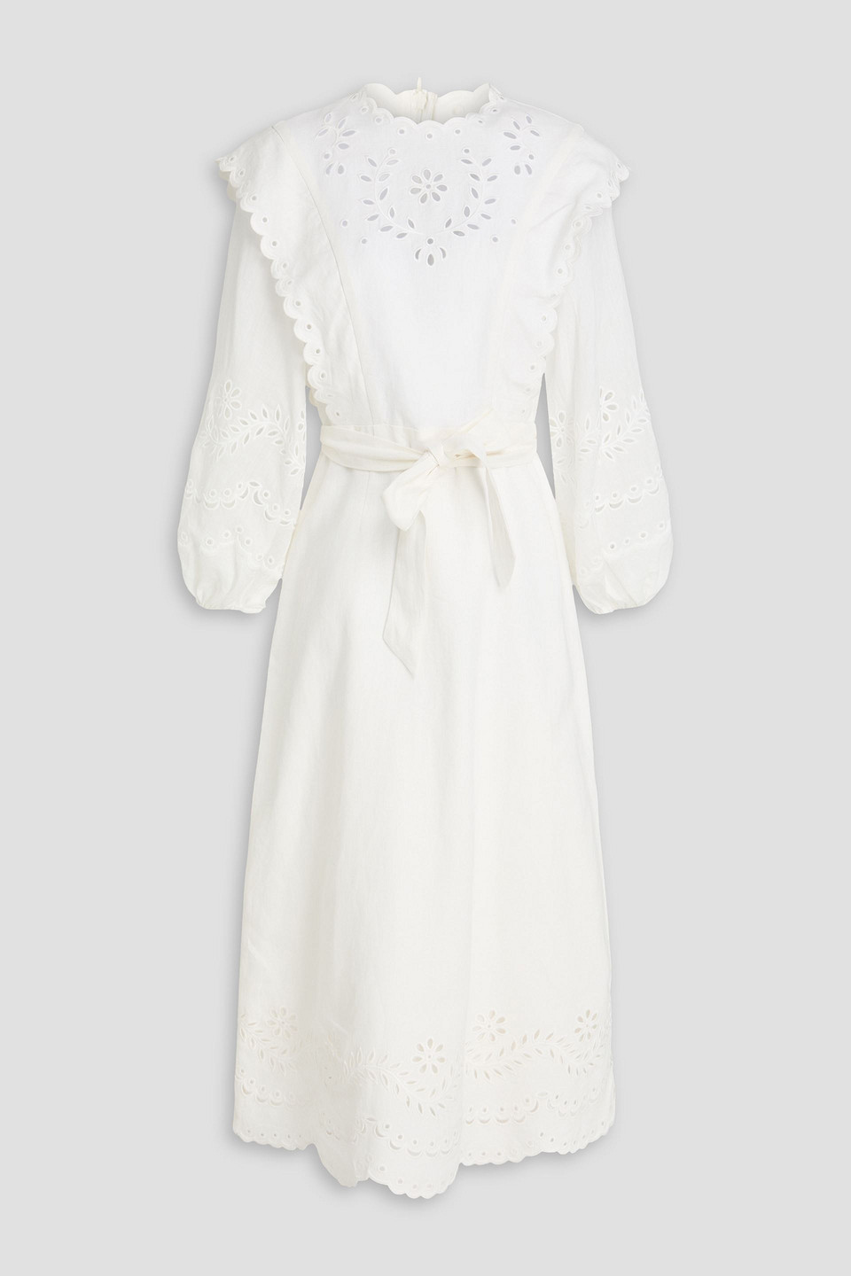 Zimmermann Broderie Anglaise-trimmed Linen Midi Dress In White