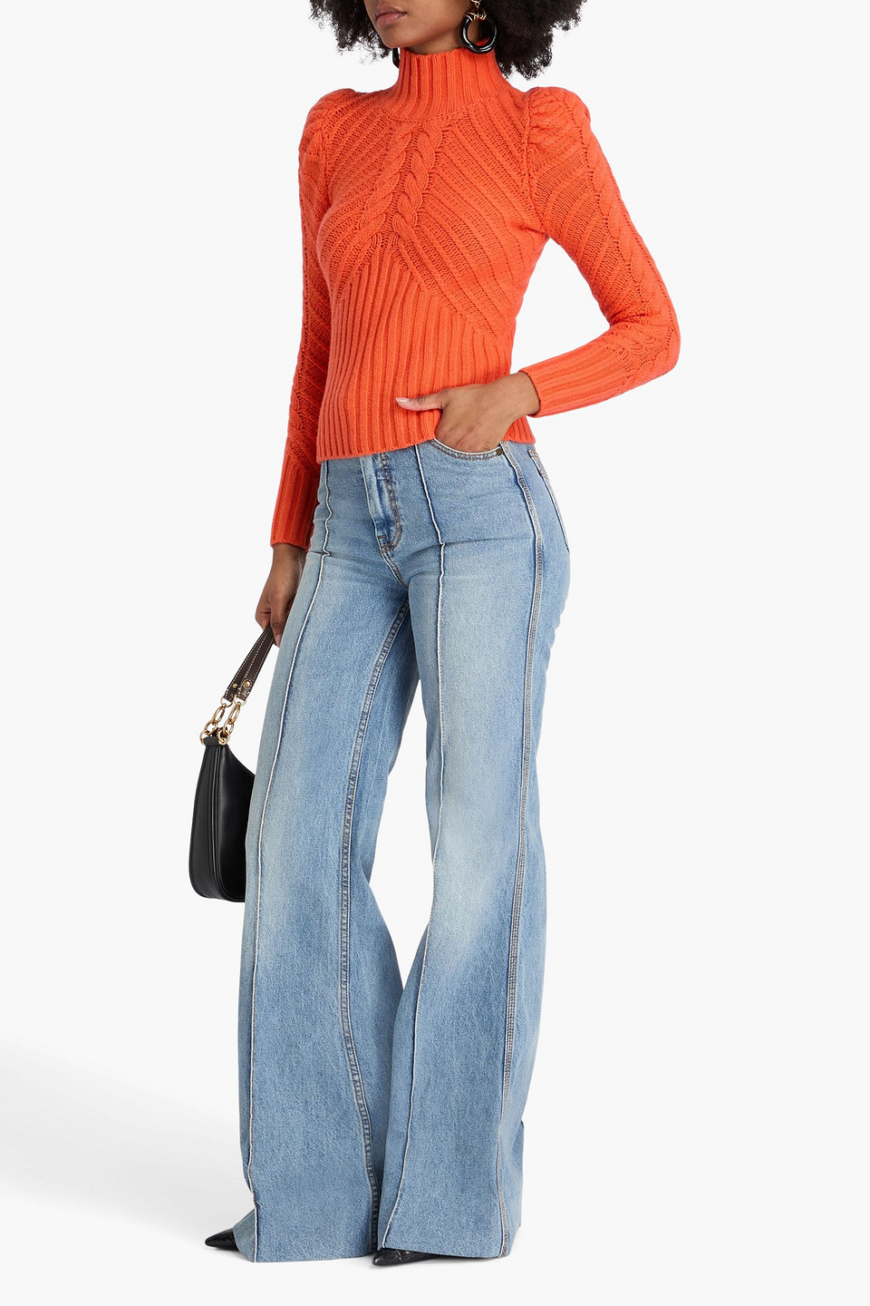 Zimmermann Cable-knit Wool-blend Turtleneck Sweater In Orange