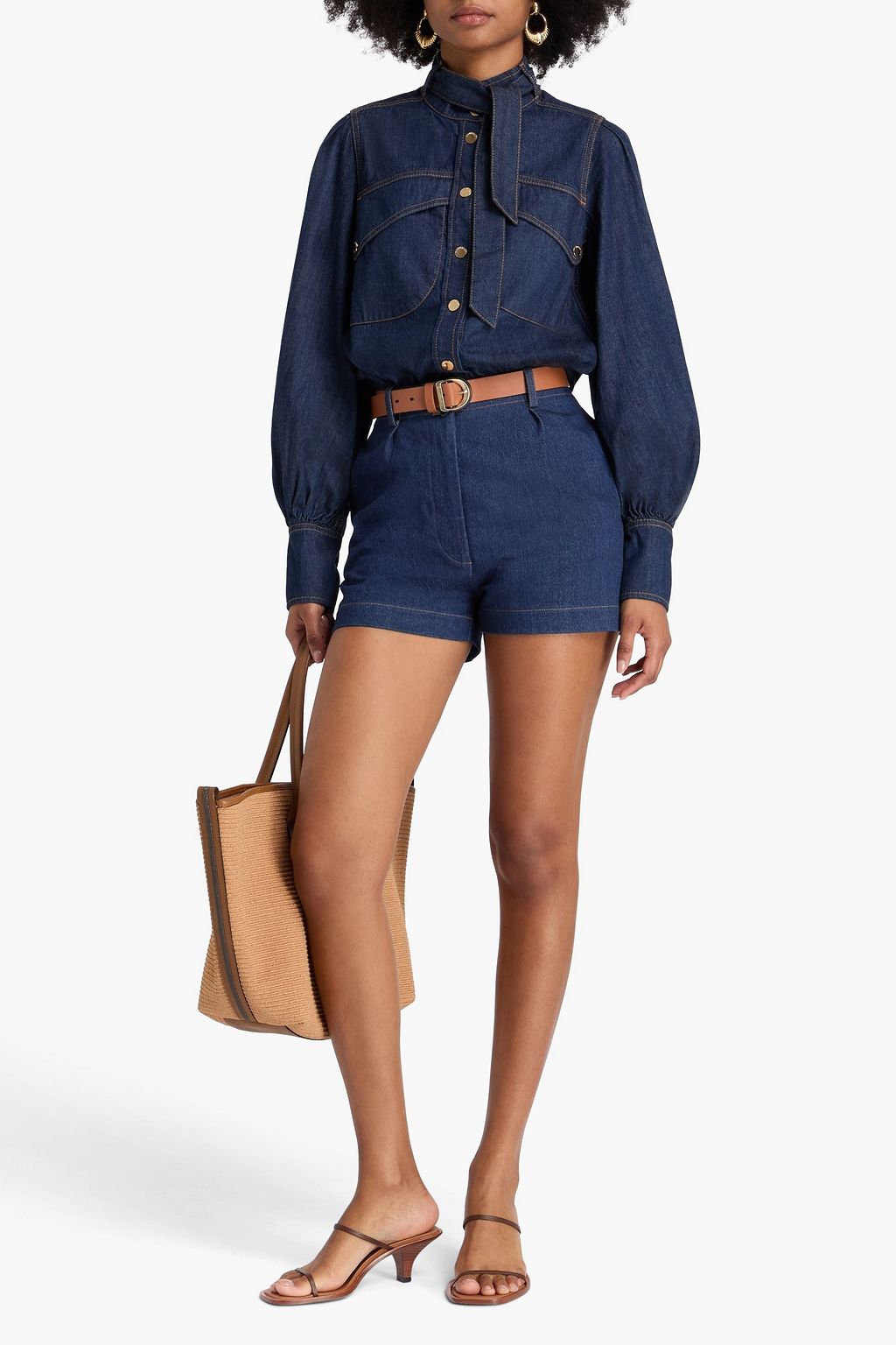 ZIMMERMANN Tie-neck denim shirt