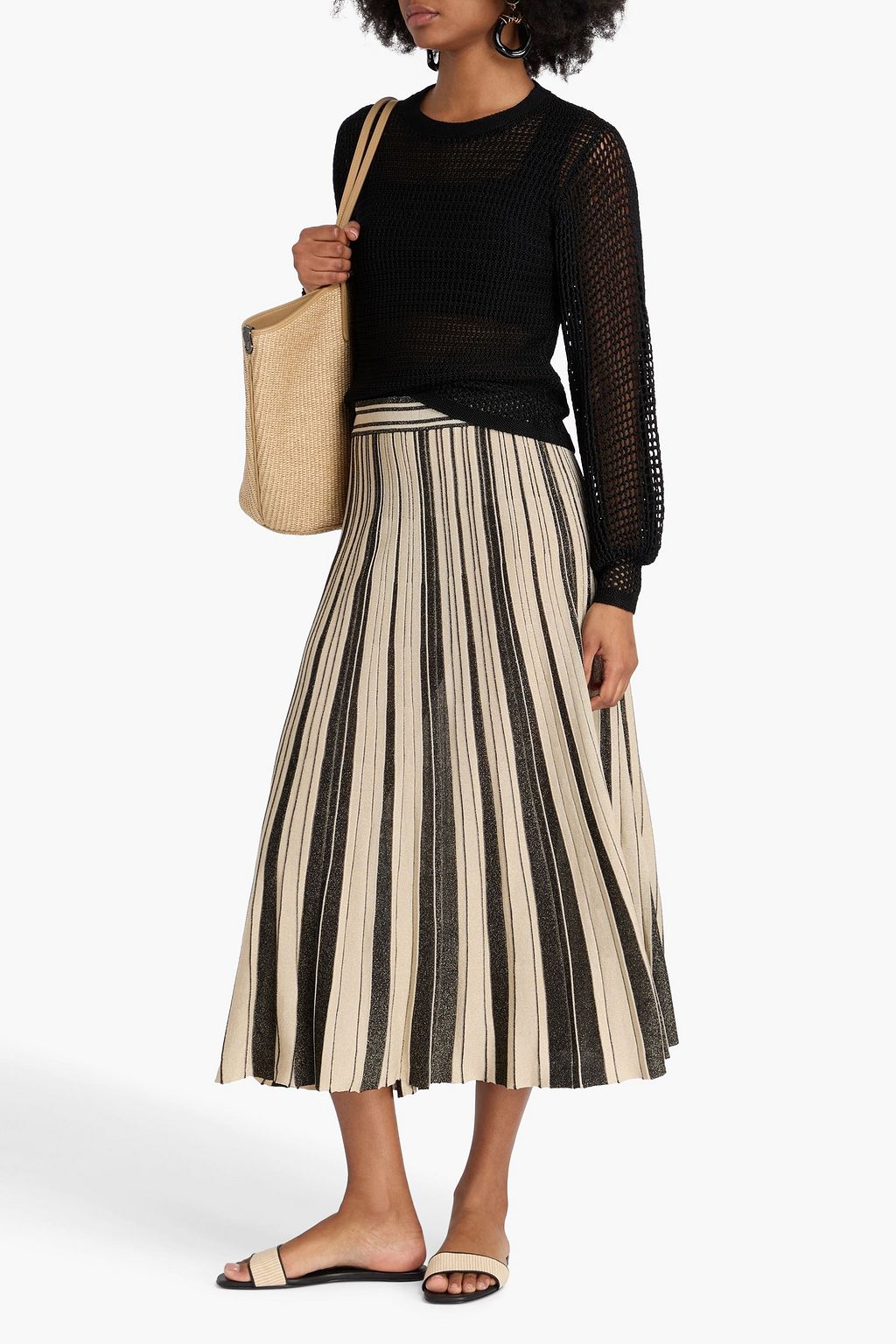 ZIMMERMANN Midi-Strickrock mit Streifen in Metallic-Optik