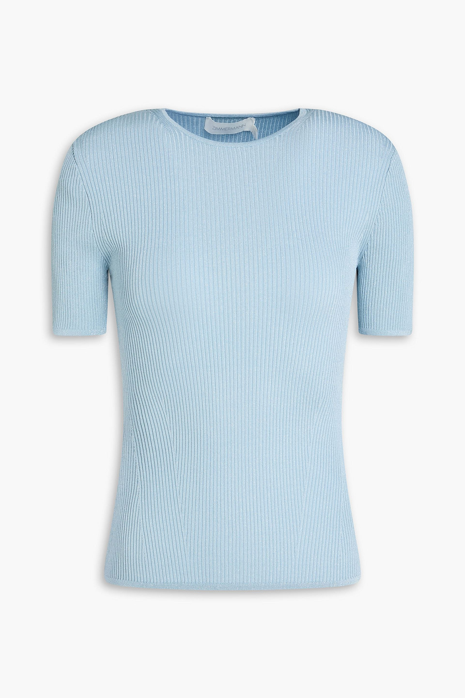 Zimmermann Waverly Metallic Ribbed-knit Top In Blue