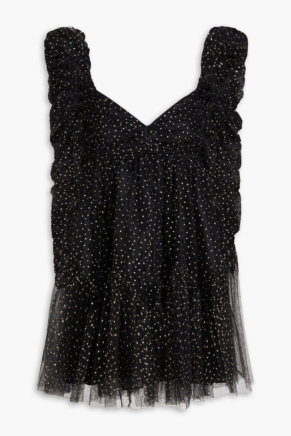 zimmermann - ruched glittered tulle mini dress - black - 00