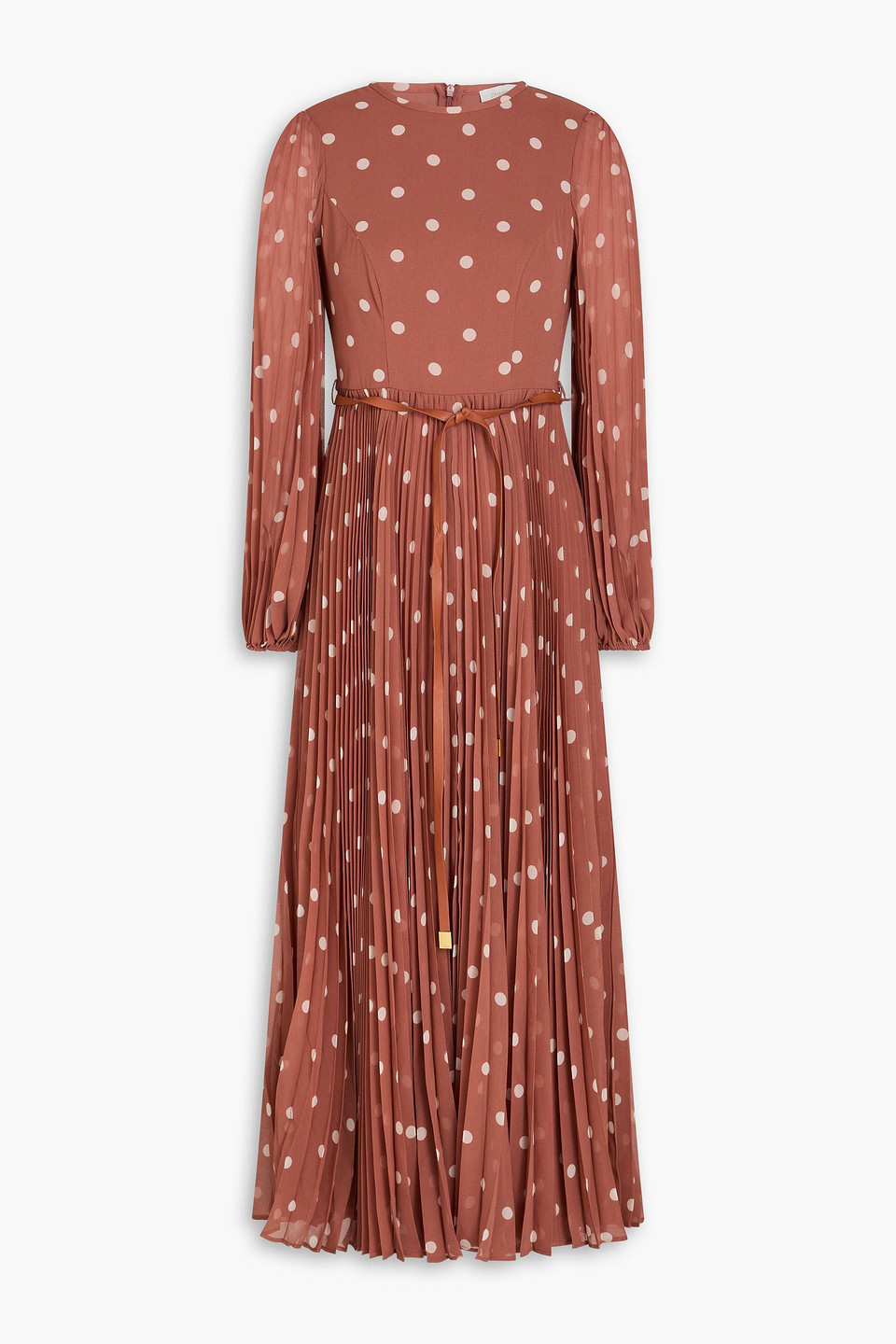 Zimmermann Belted Polka-dot Georgette Midi Dress In Brown