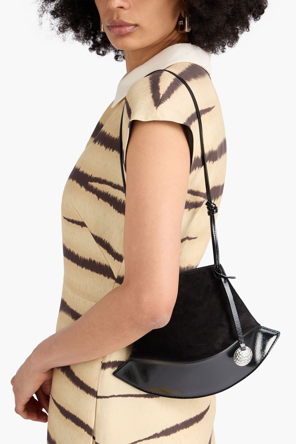 STAUD Mona suede and patent-leather bucket bag