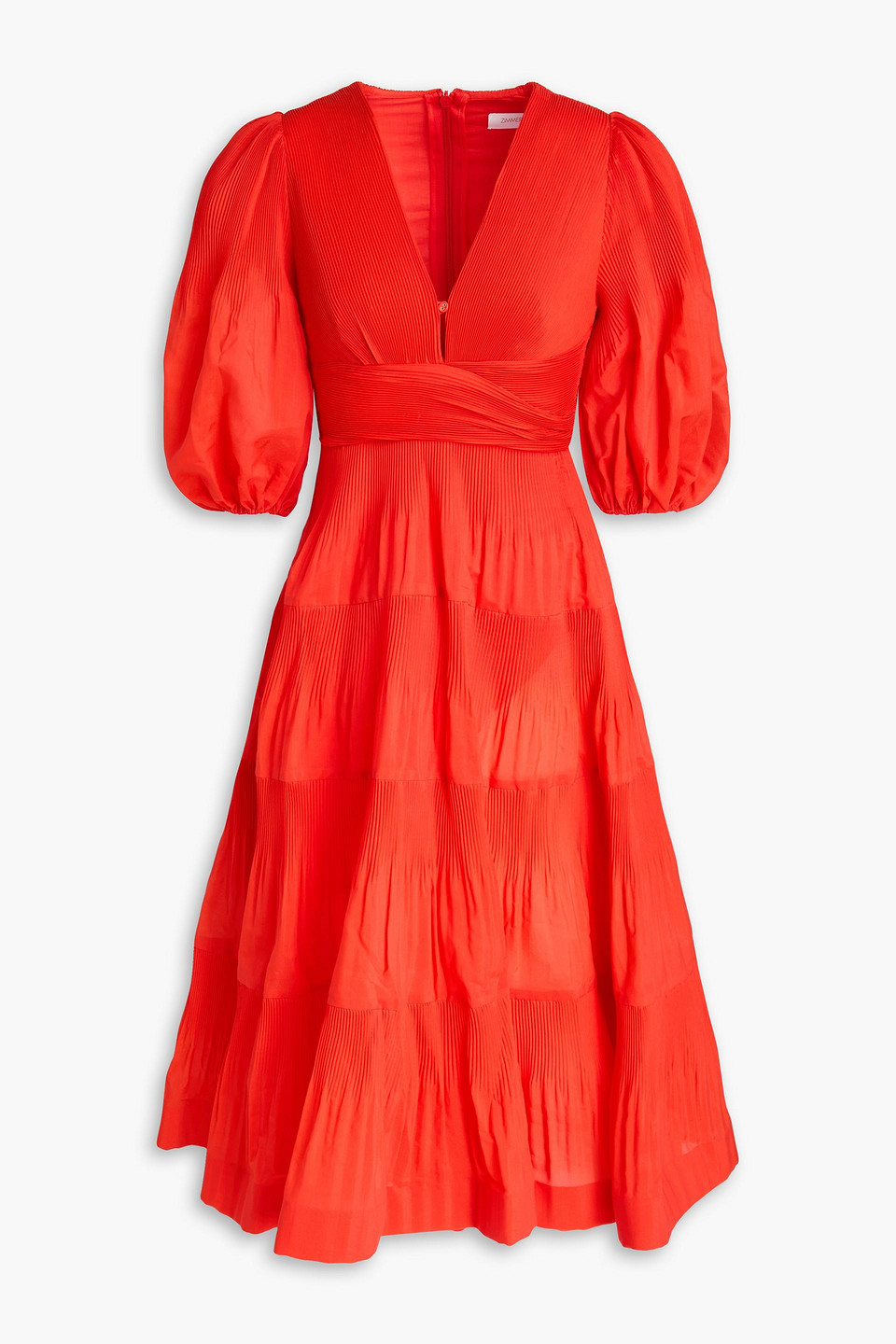 Zimmermann Pleated Organza Midi Dress In Red