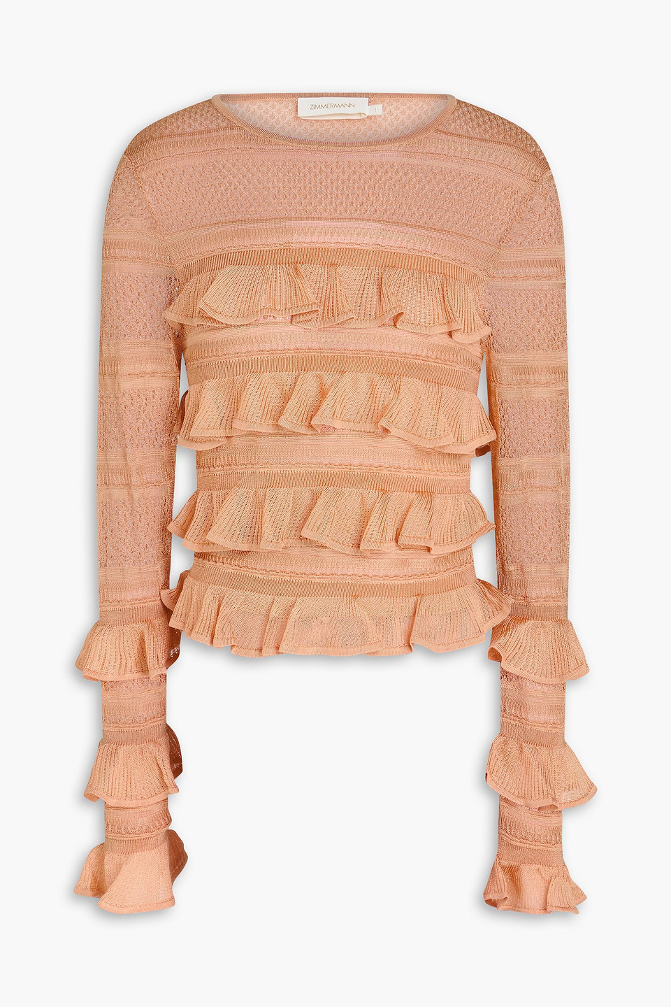 Zimmermann Ruffled Crochet-knit Top In Pink
