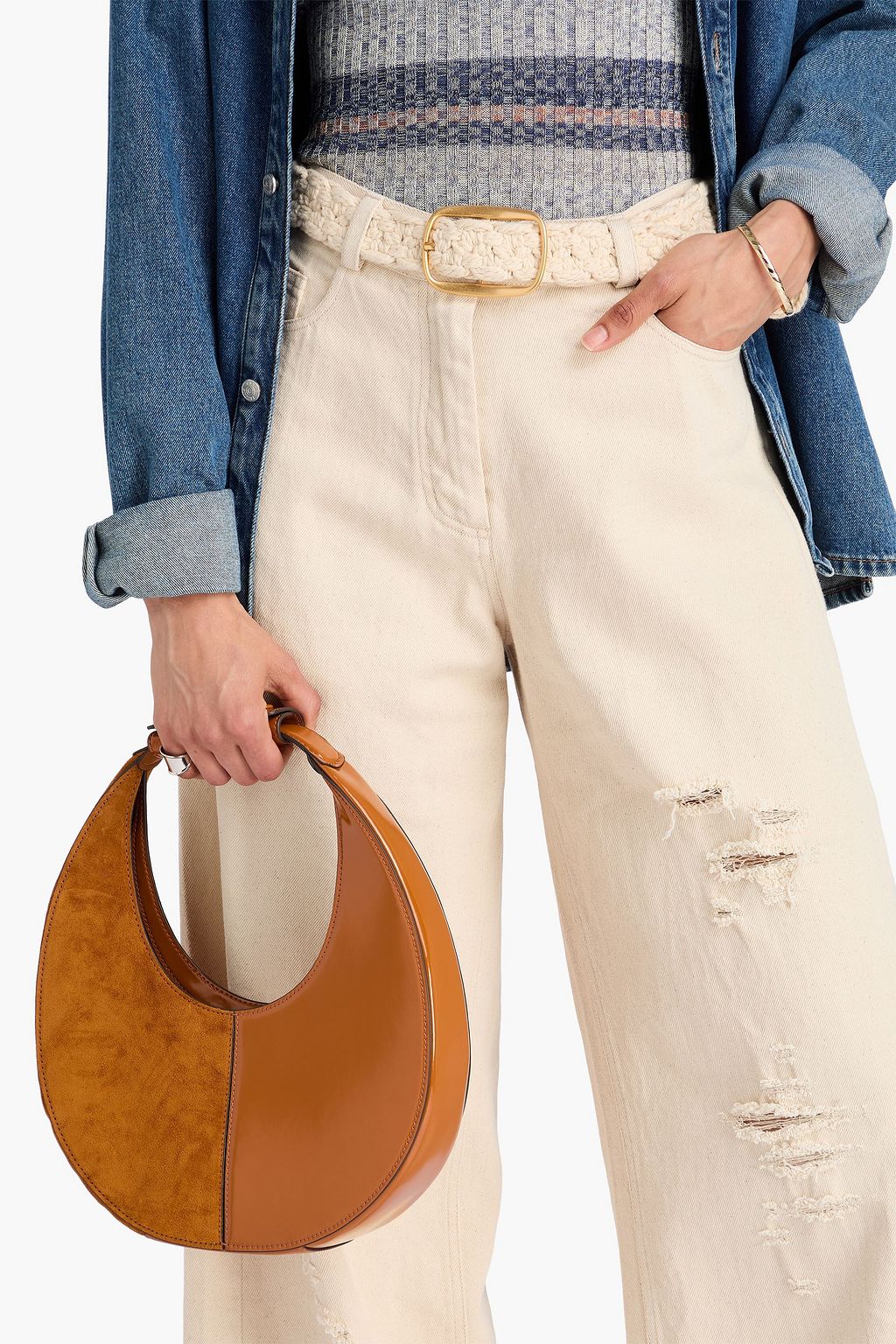 STAUD Moon suede and leather tote