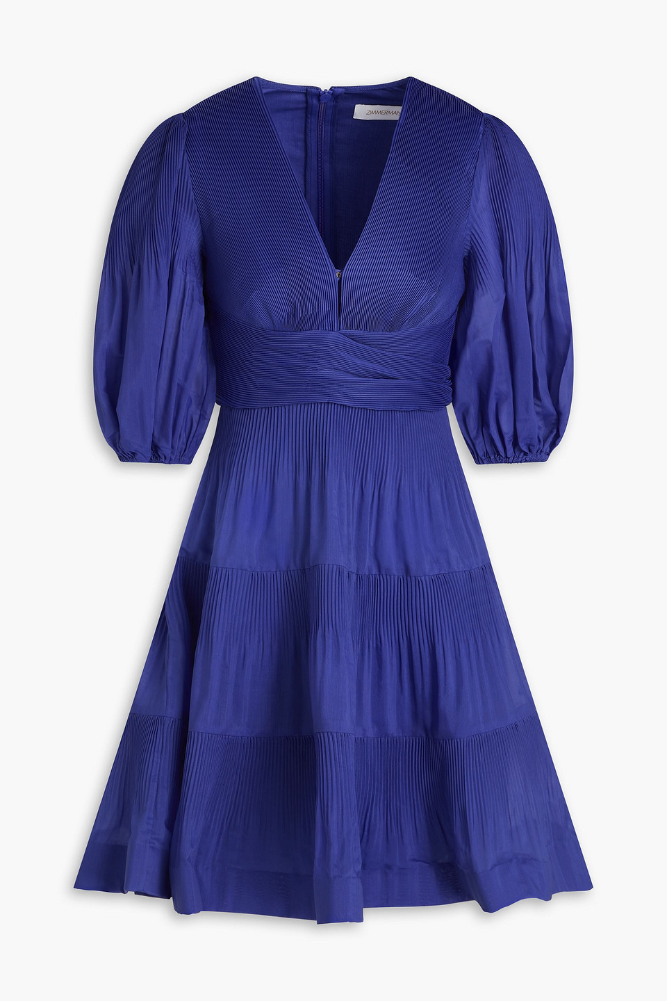 Zimmermann Pleated Organza Mini Dress In Blue