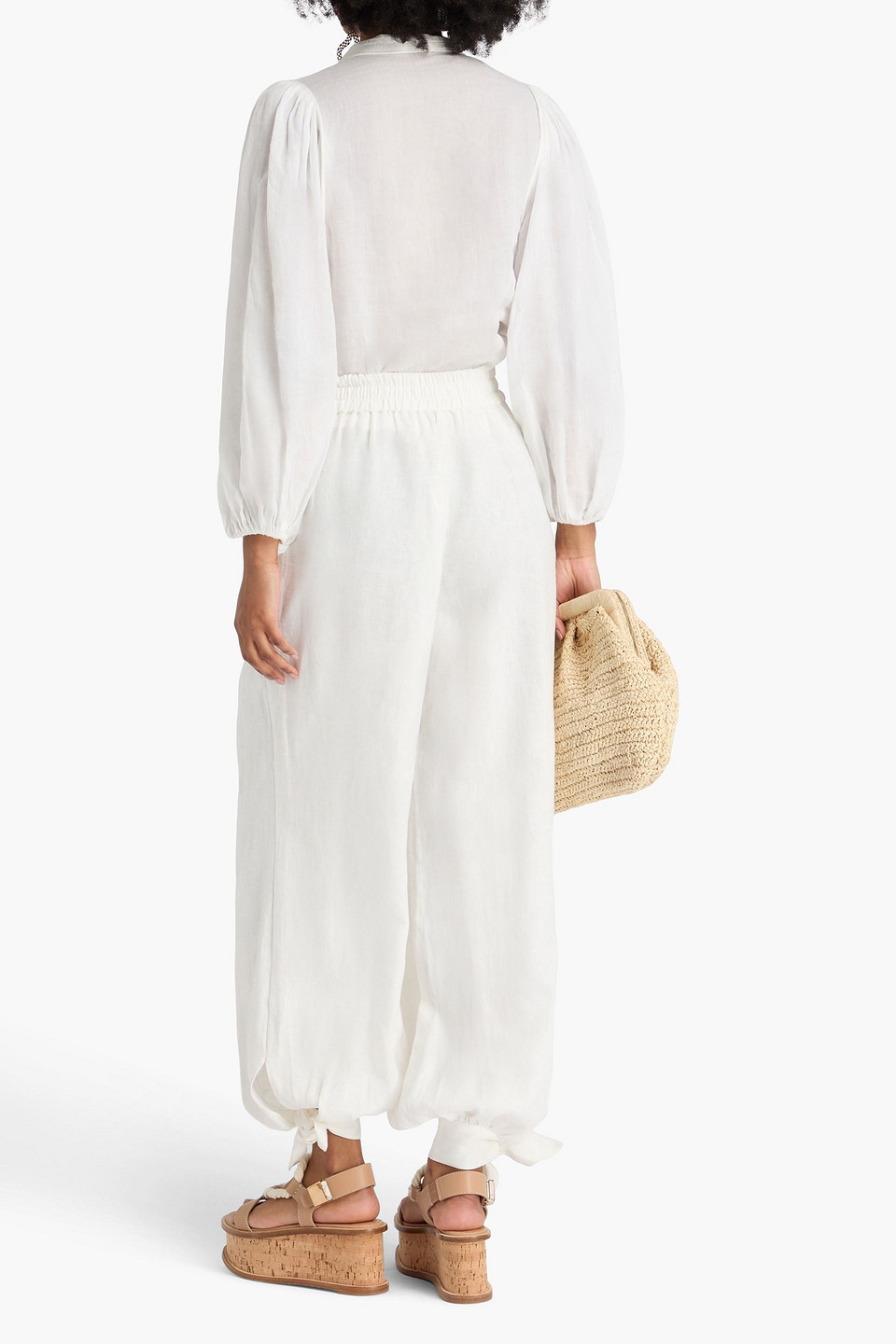 Zimmermann Pleated Linen Tapered Pants In White