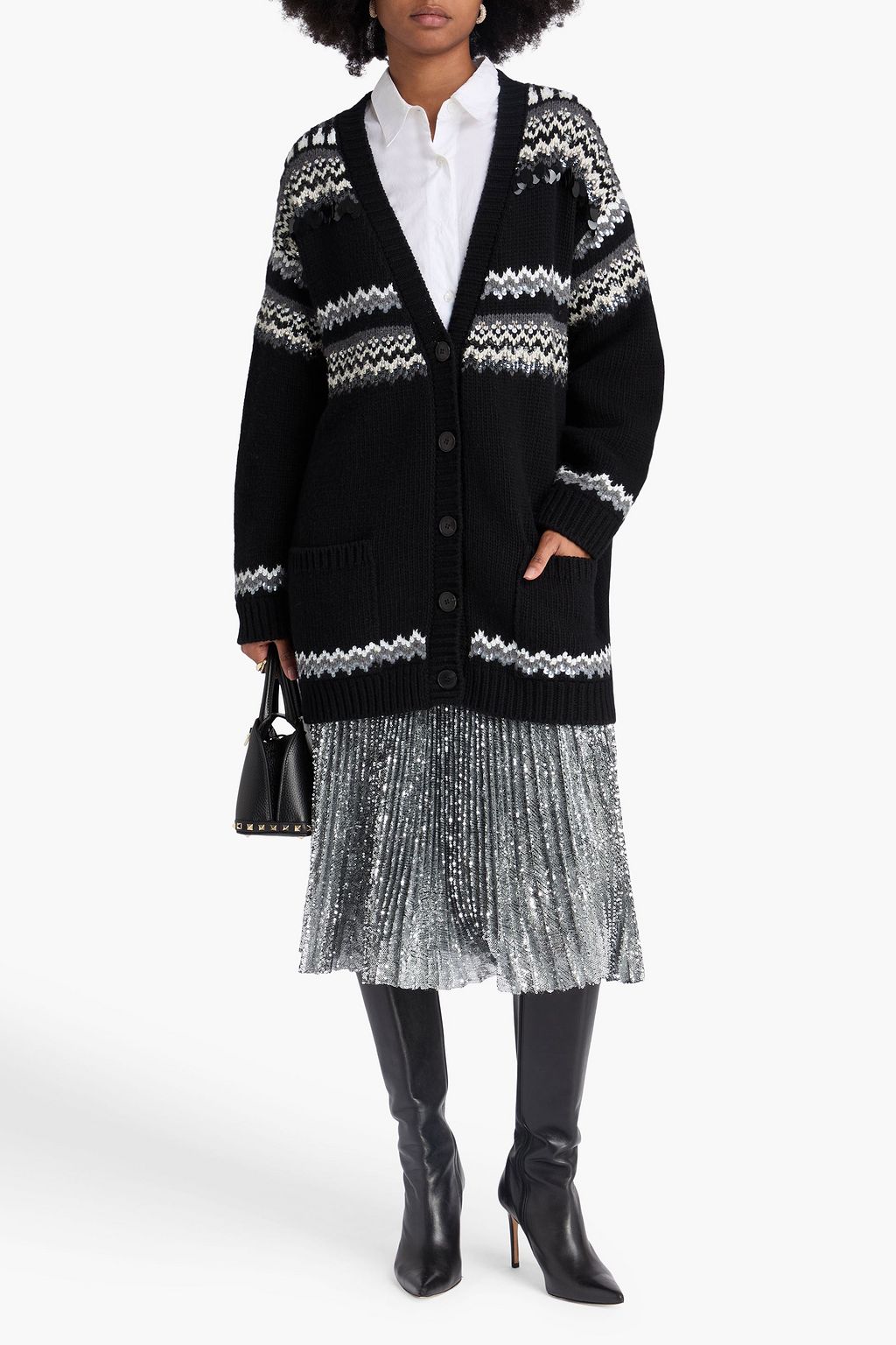 VALENTINO GARAVANI Embellished intarsia wool cardigan