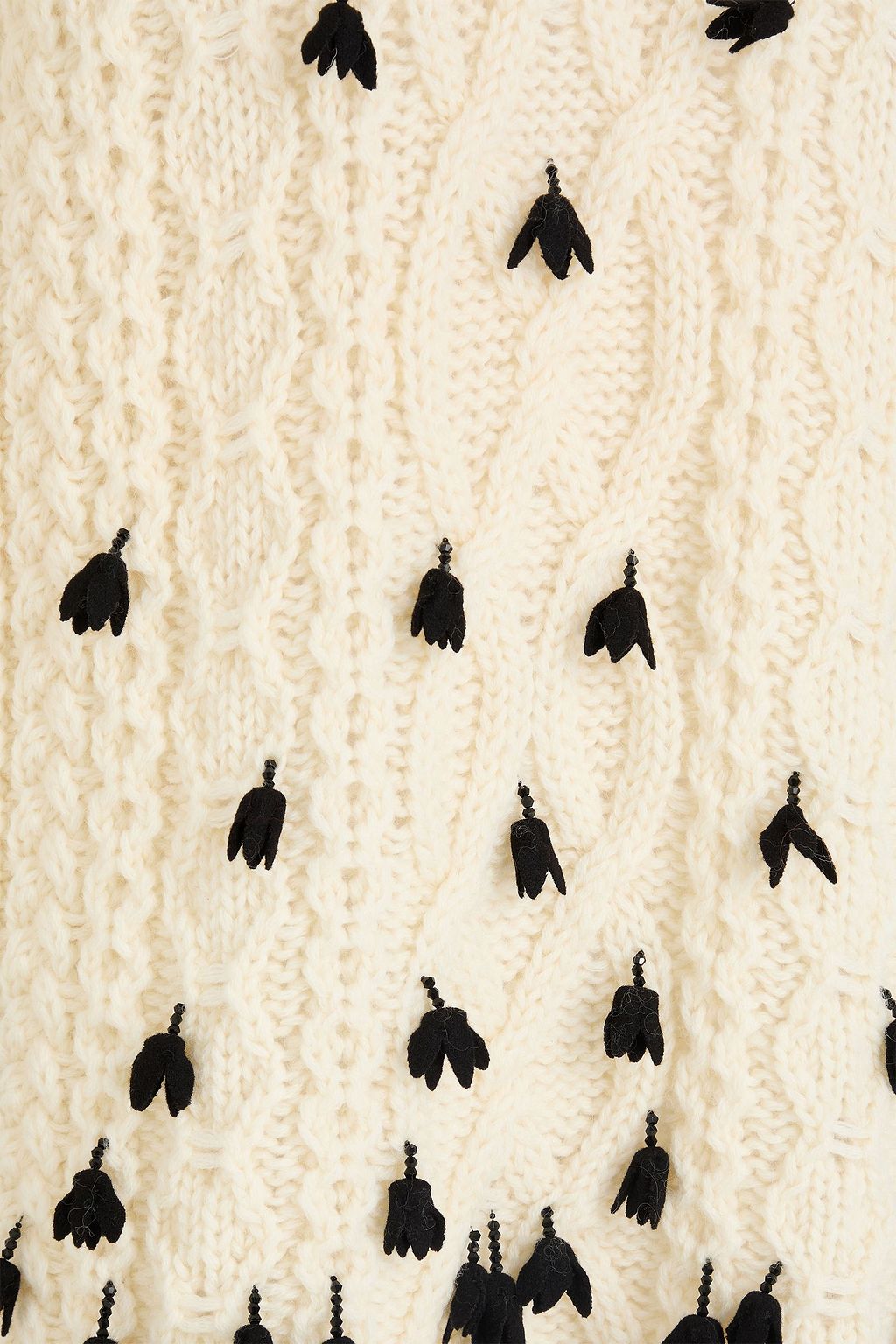 VALENTINO GARAVANI Floral-appliquéd cable-knit wool sweater