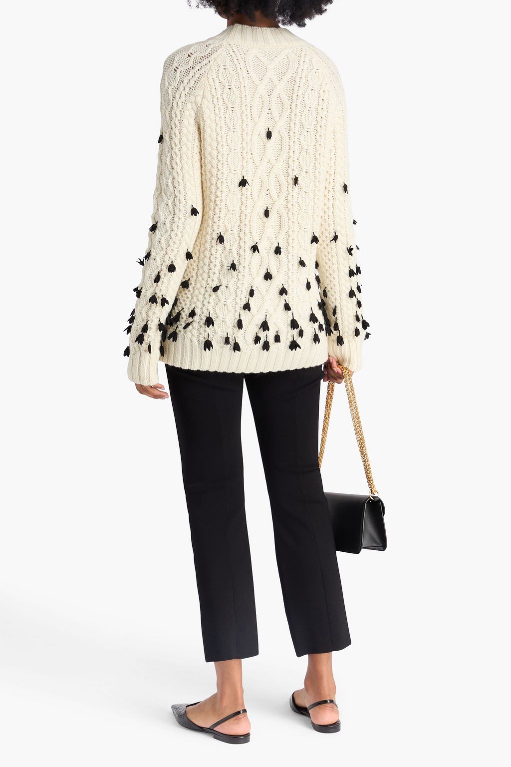 VALENTINO GARAVANI Floral-appliquéd cable-knit wool sweater