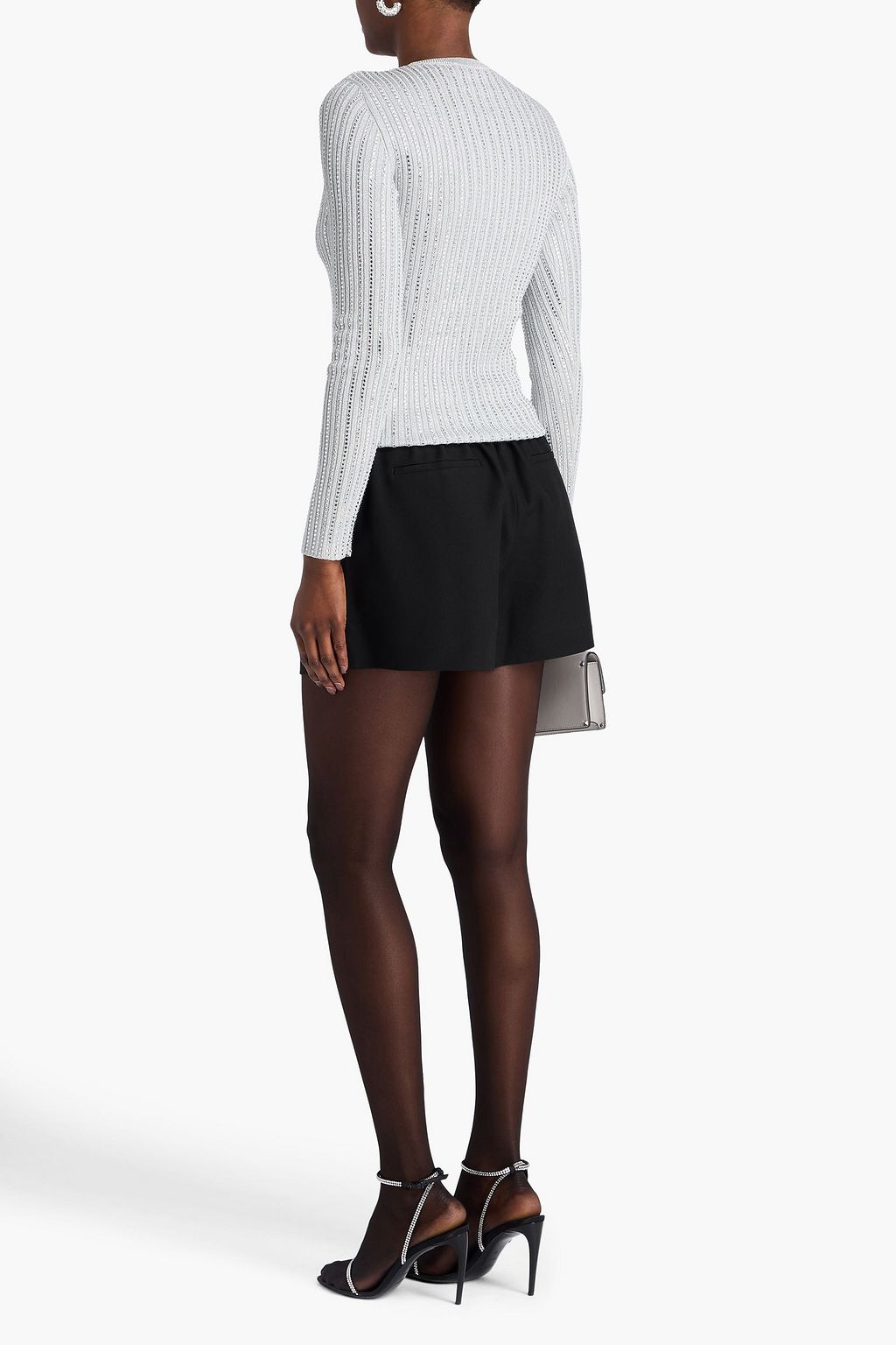 VALENTINO GARAVANI Crystal-embellished metallic ribbed-knit sweater