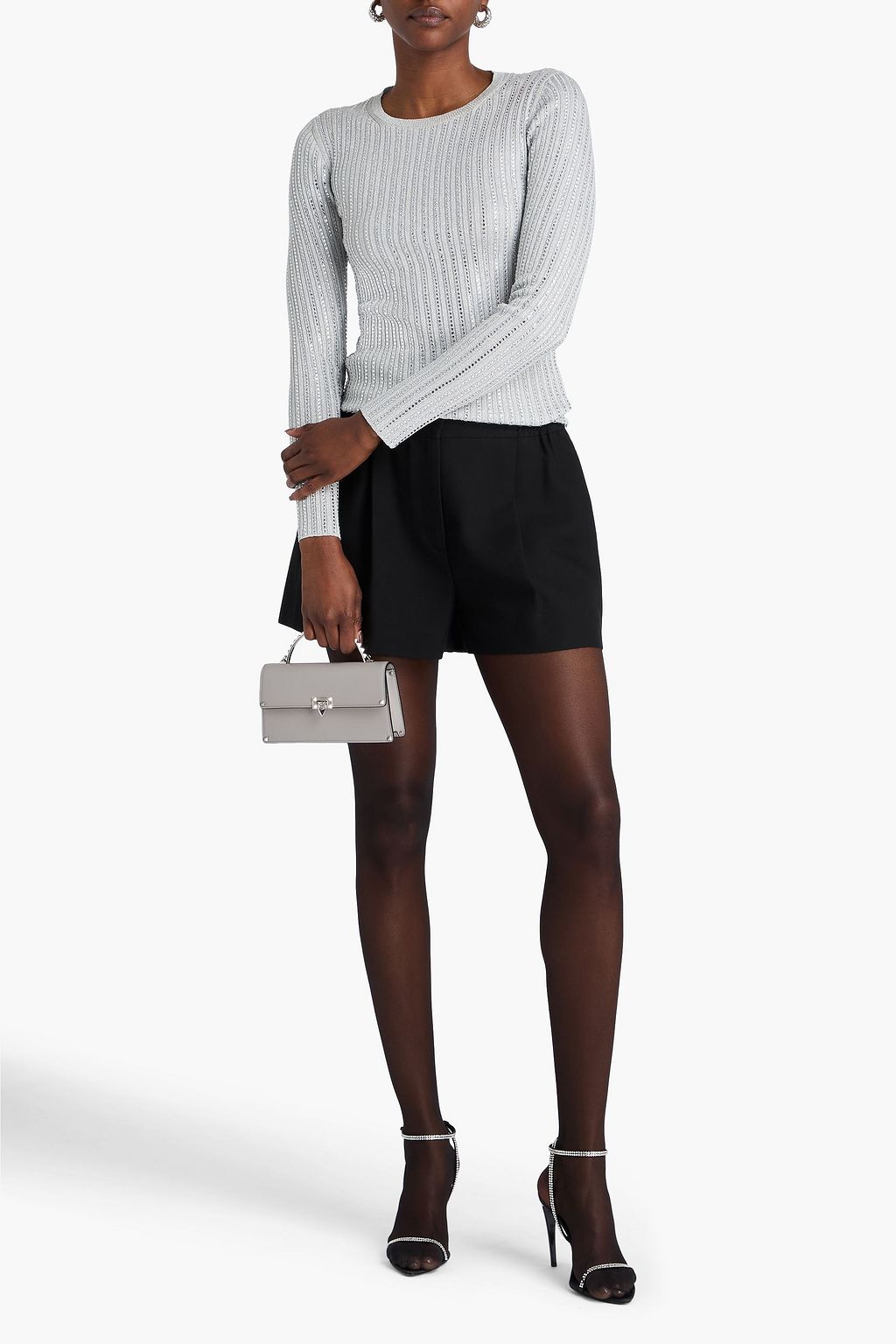 VALENTINO GARAVANI Crystal-embellished metallic ribbed-knit sweater