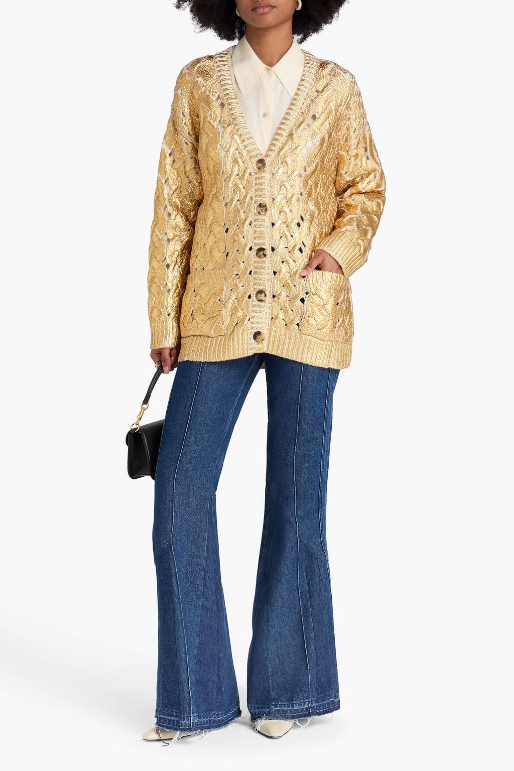 VALENTINO GARAVANI كارديغان من الصوف بحبكة مجدولة وبلون معدني