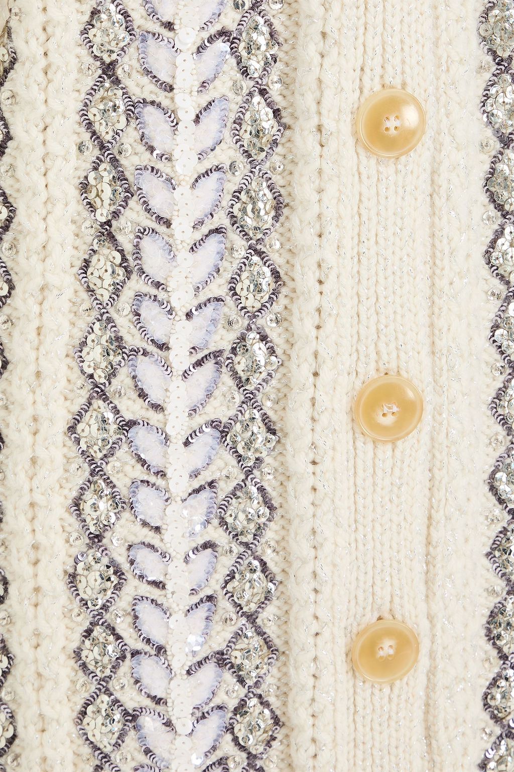 VALENTINO GARAVANI Embellished cable-knit wool-blend cardigan