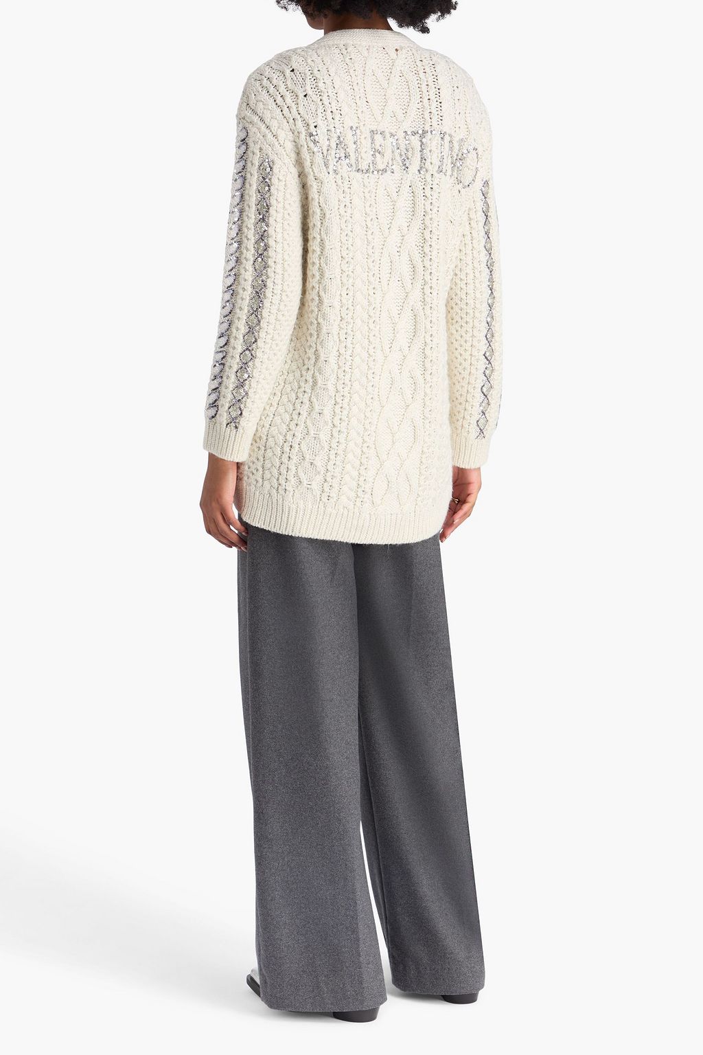 VALENTINO GARAVANI Embellished cable-knit wool-blend cardigan