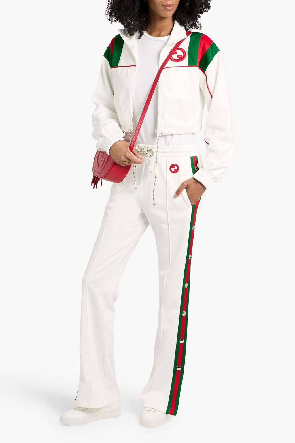 GUCCI Interlocking G cropped striped tech-jersey track jacket GUCCI Interlocking G cropped striped tech-jersey track jacket
