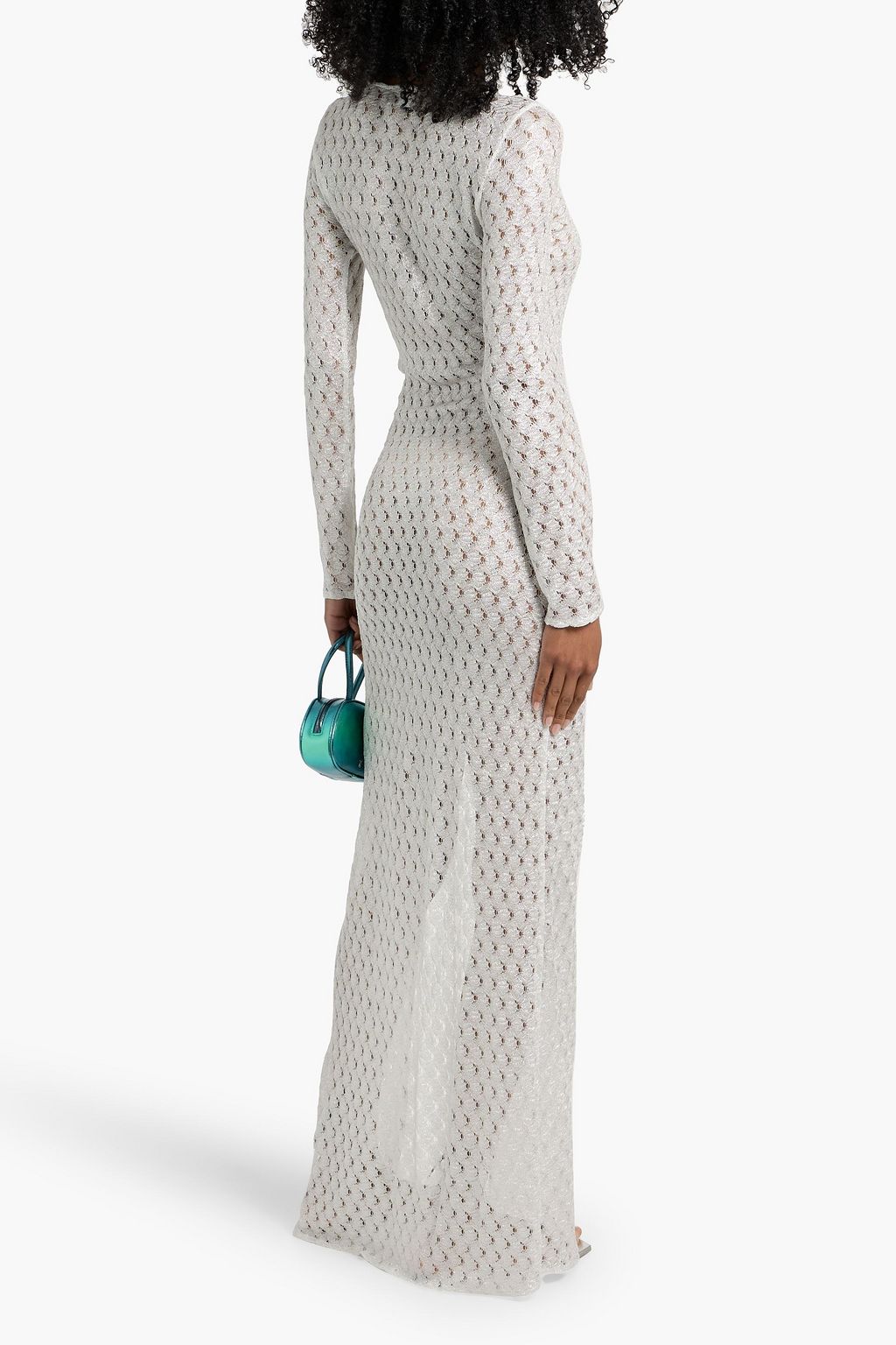 MISSONI Embellished metallic crochet-knit maxi dress