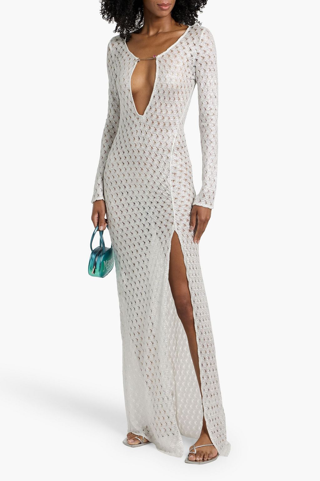 MISSONI Embellished metallic crochet-knit maxi dress