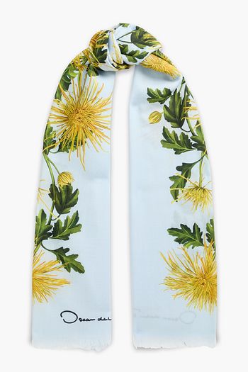 OSCAR DE LA RENTA Floral-print wool and cashmere-blend twill scarf