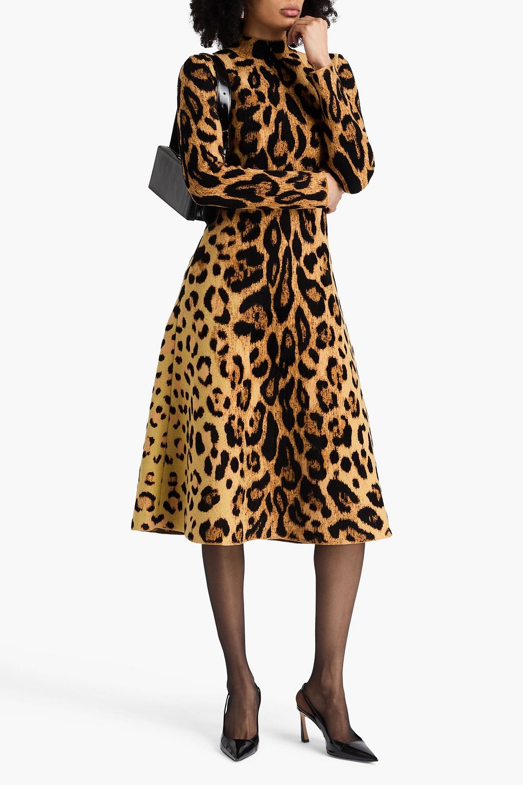 OSCAR DE LA RENTA Flared leopard-print crepe midi dress