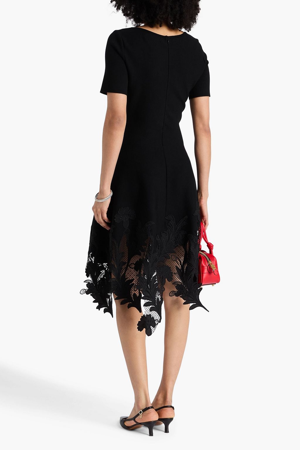 OSCAR DE LA RENTA Guipure lace-trimmed knitted dress