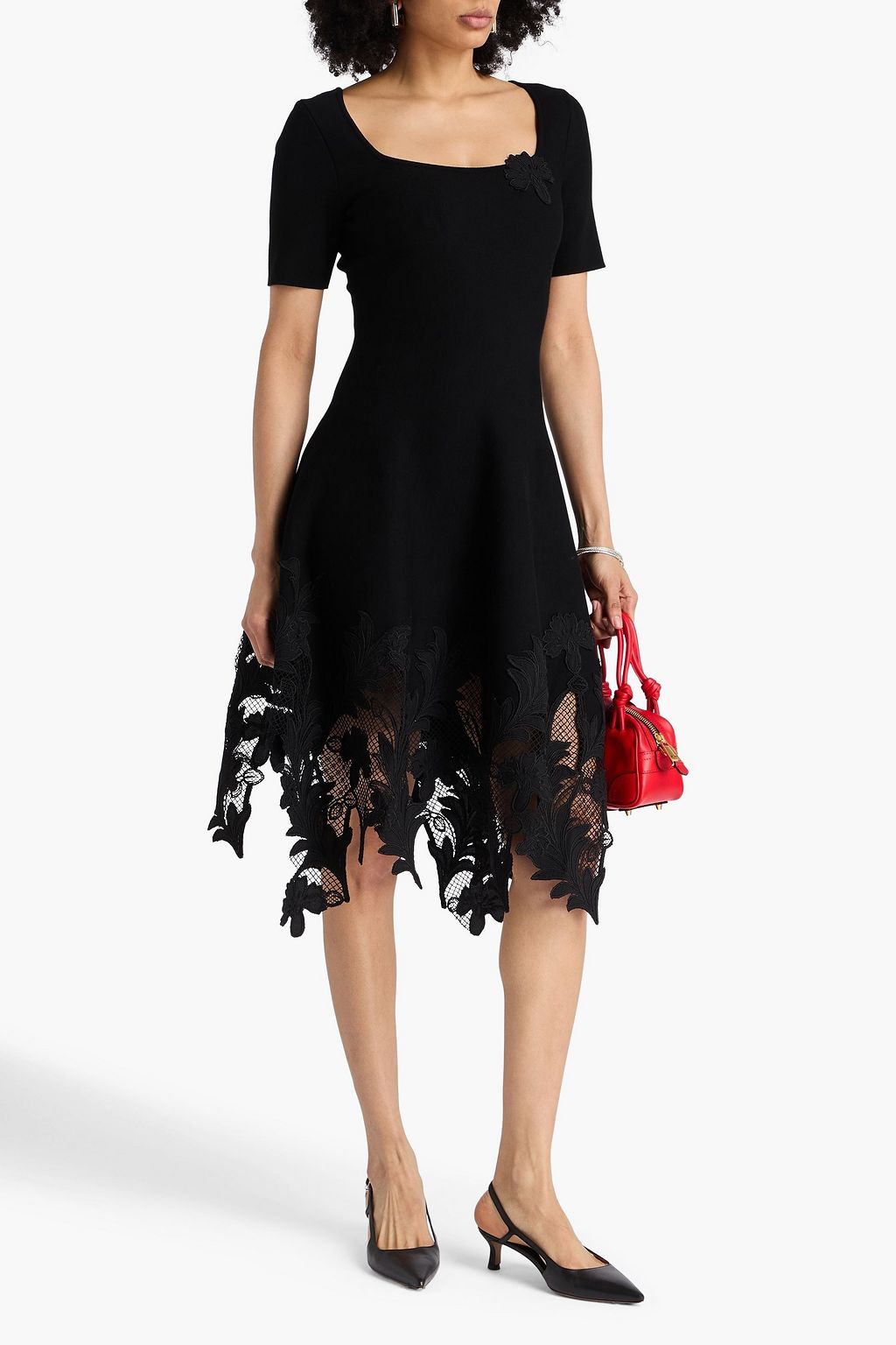 OSCAR DE LA RENTA Guipure lace-trimmed knitted dress
