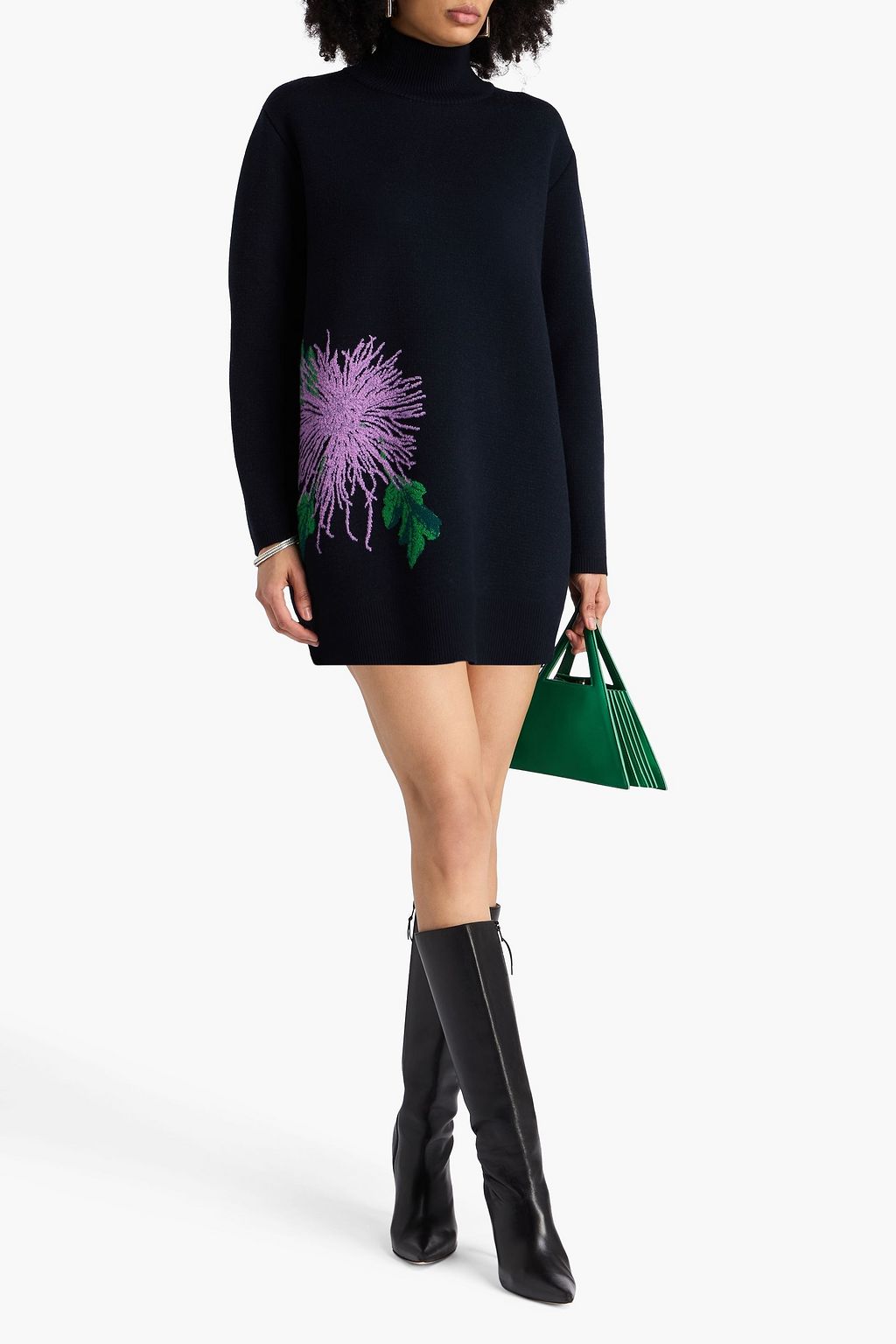 OSCAR DE LA RENTA Jacquard-knit wool-blend mini dress