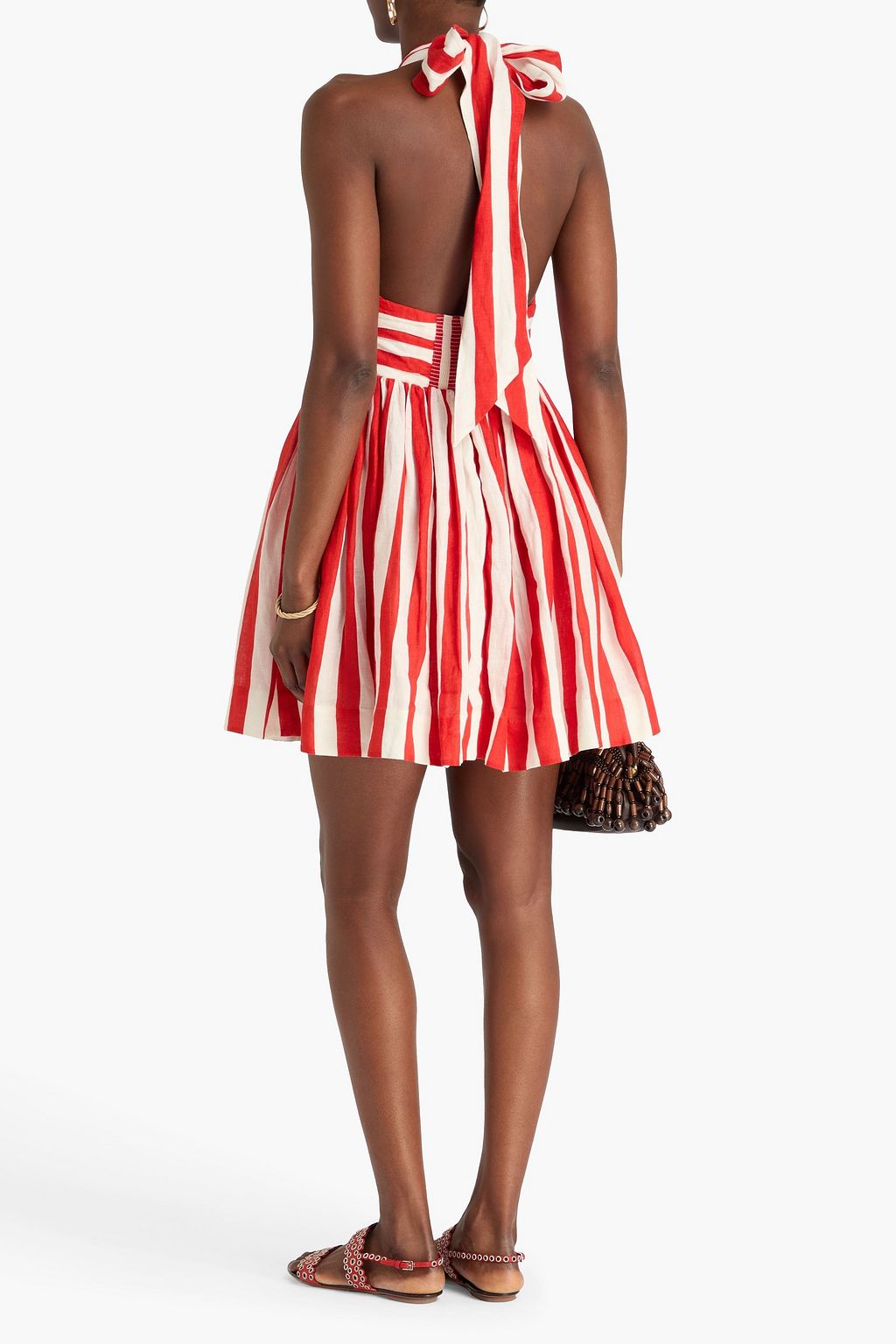 ZIMMERMANN リネン ホルターネック ミニワンピース ストライプ