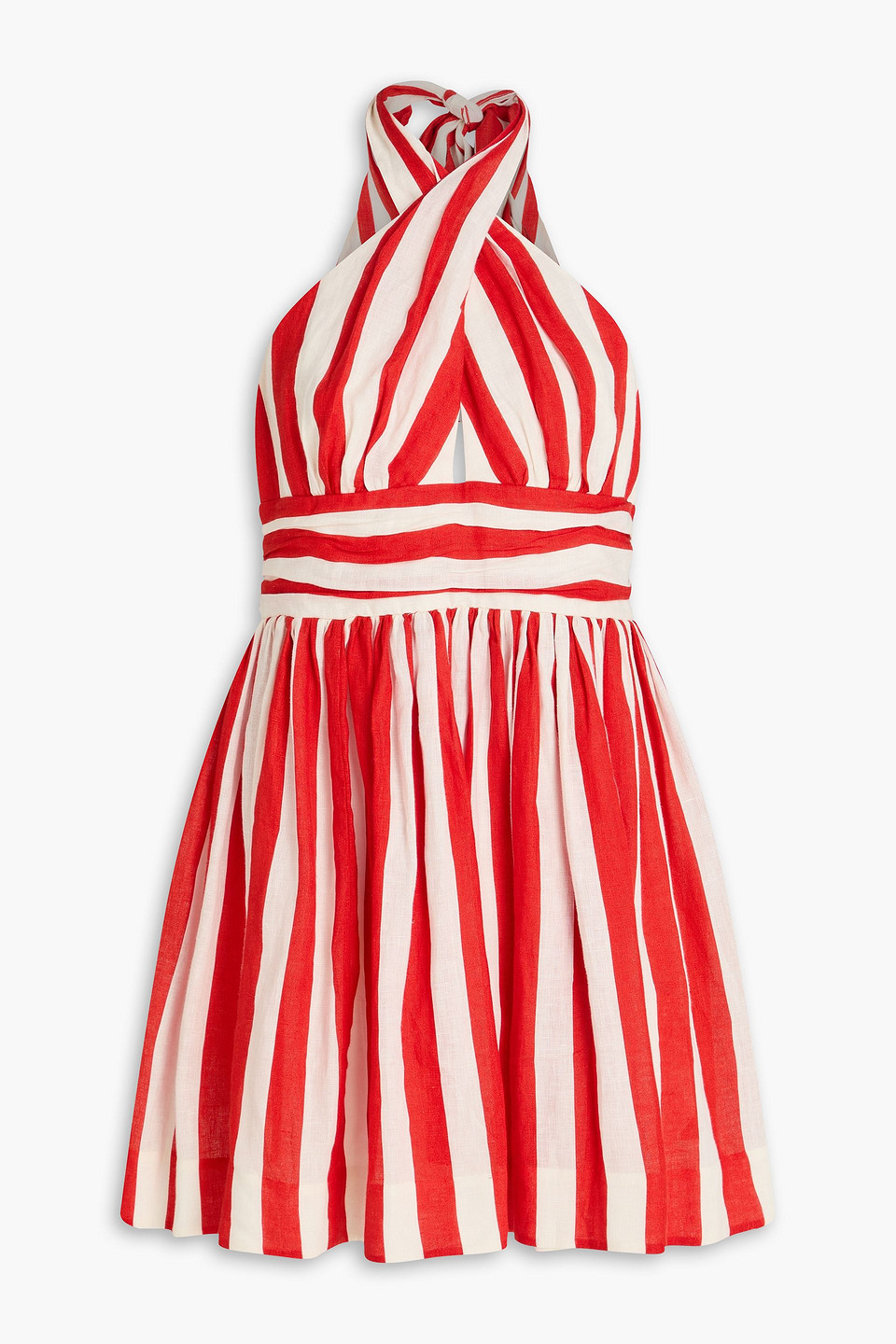 zimmermann - striped linen halterneck mini dress - red - 0