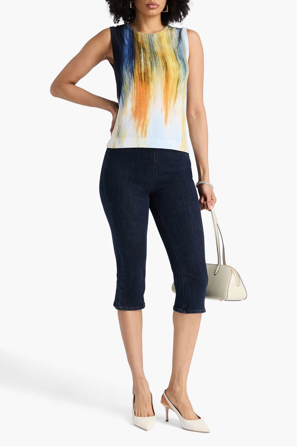 OSCAR DE LA RENTA Printed cotton-blend tank