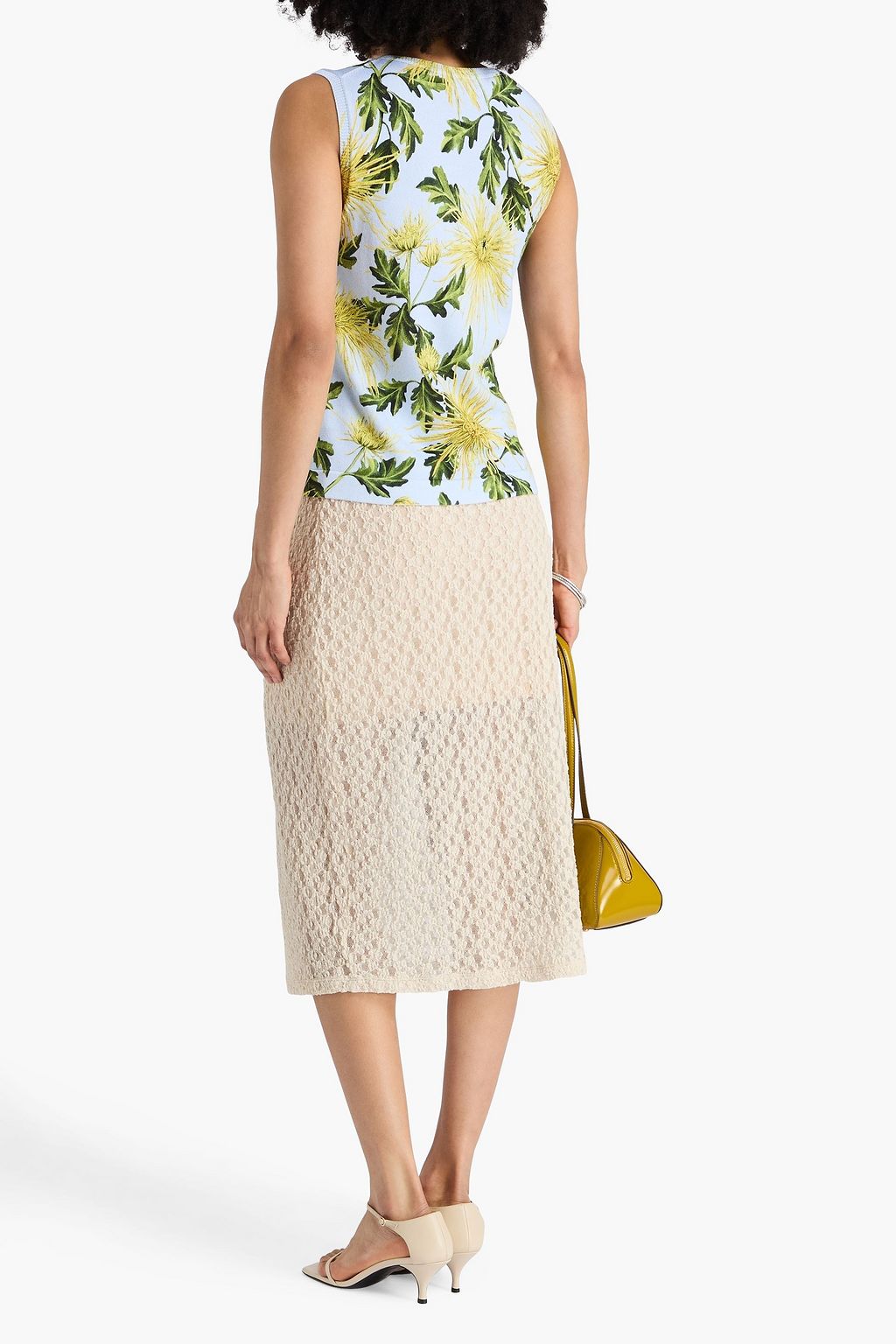 OSCAR DE LA RENTA Floral-print cotton-blend tank
