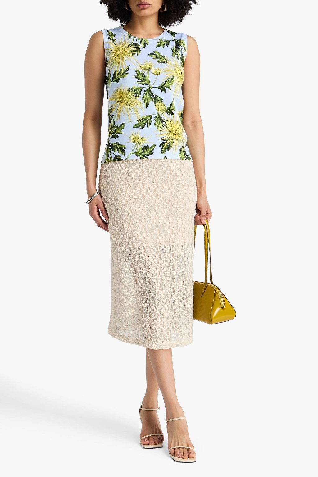 OSCAR DE LA RENTA Floral-print cotton-blend tank