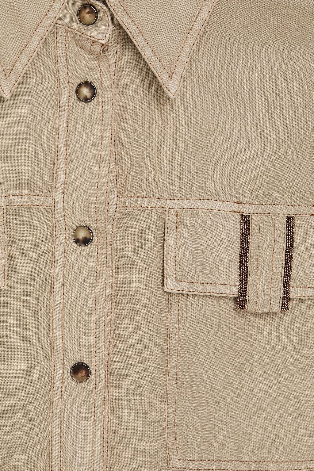 BRUNELLO CUCINELLI 비즈 장식 리넨 코튼 혼방 셔츠