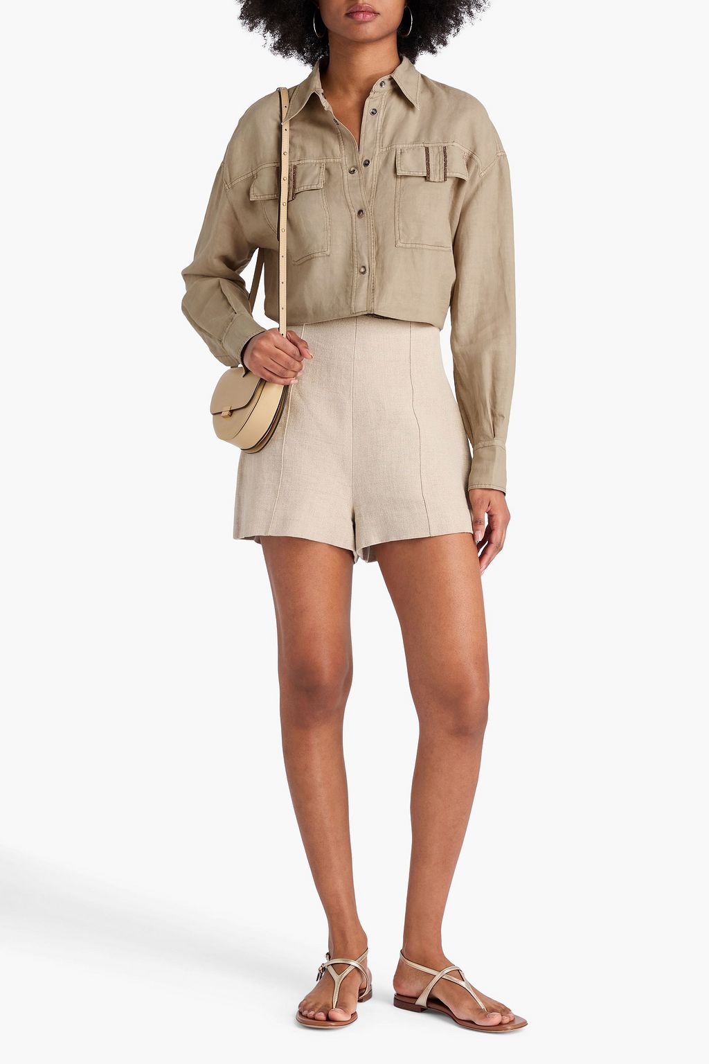 BRUNELLO CUCINELLI 비즈 장식 리넨 코튼 혼방 셔츠