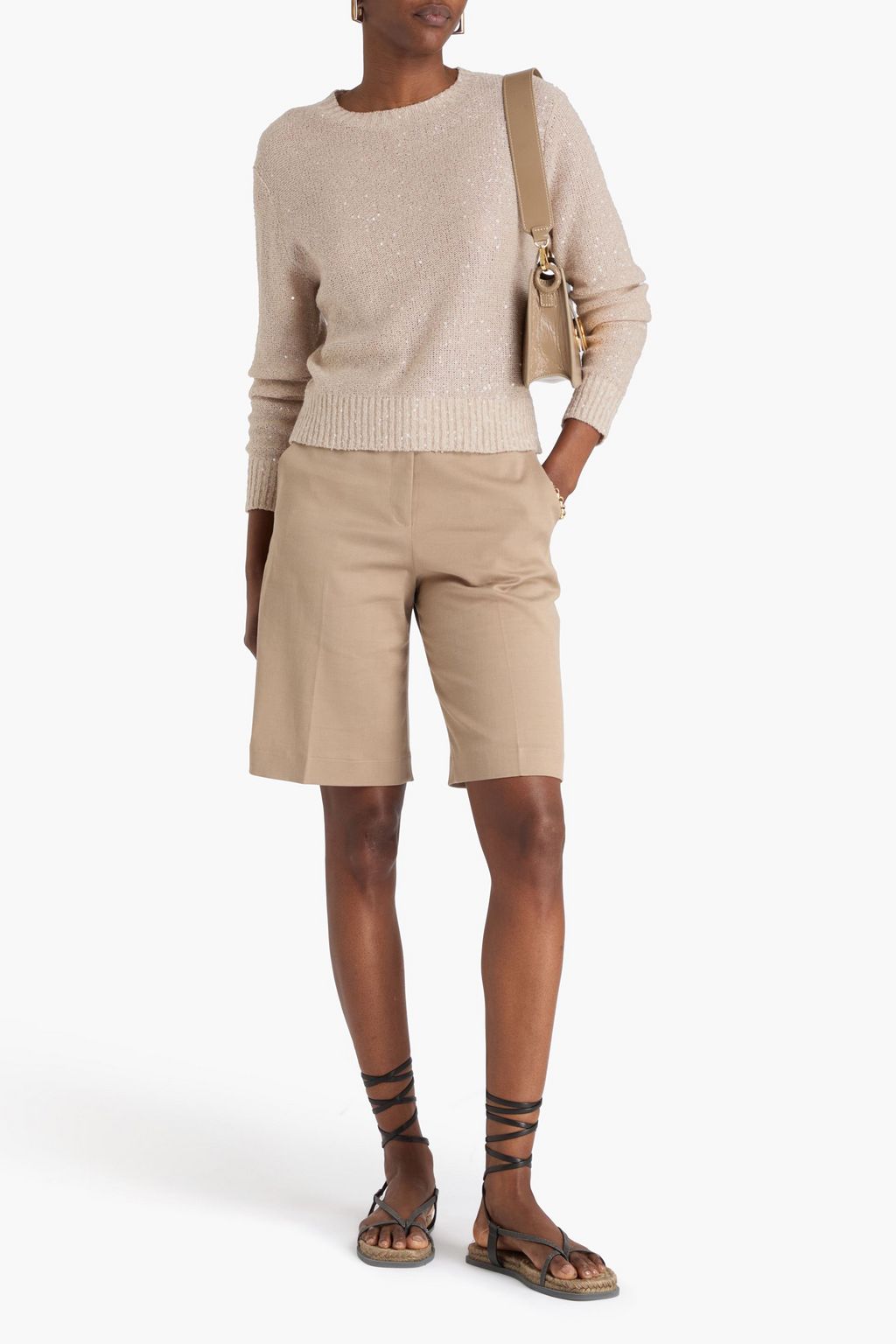 BRUNELLO CUCINELLI Sequin-embellished linen, cashmere and silk-blend sweater