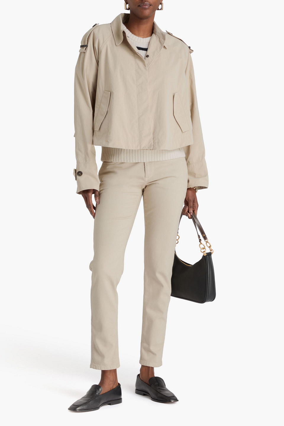  Brunello Cucinelli - Cropped Jacke Aus Canvas Mit Zierperlen - Neutral - It 44 
