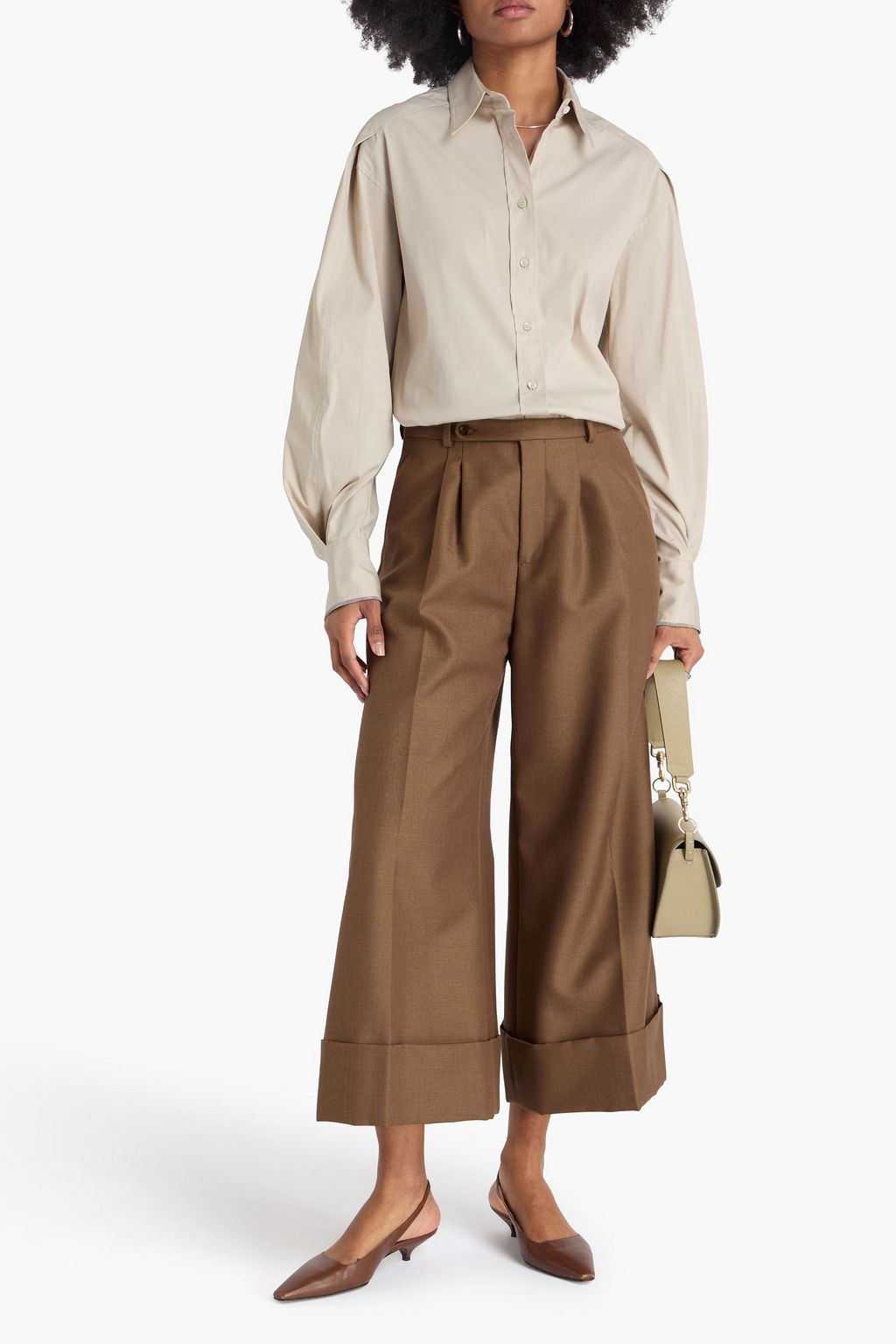 BRUNELLO CUCINELLI Bead-embellished cotton-blend poplin shirt
